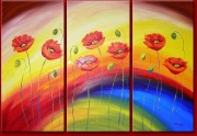 三拼花卉油画 装饰花卉油画 117