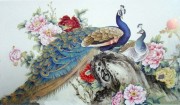 孔雀和牡丹 工笔花鸟油画   中式风格油画297