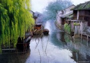 江南水乡油画 中国风景油画067