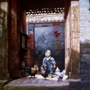 中国风格建筑油画 中式庭院 008