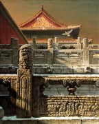 中国风格建筑油画 中式庭院 027