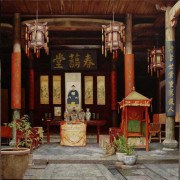 中国风格建筑油画 中式庭院 005