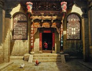 中国风格建筑油画 中式庭院 015