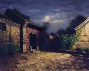 中国风格建筑油画 中式庭院 021