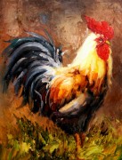 公鸡油画 家禽 动物油画 003