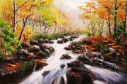 树林河流风景油画 大芬村油画 096