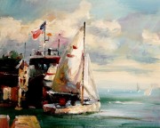 印象大海景油画 帆船油画 101
