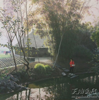 竹林风景油画 大芬村油画 07