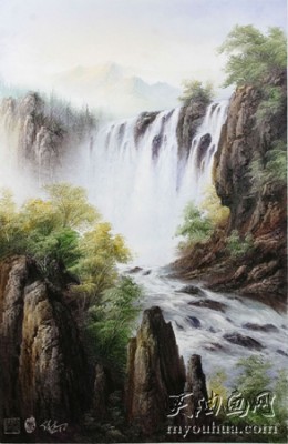 中式山水油画 东北刀画油画 大芬村油画068