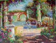 大芬村纯手绘油画 花园景油画 362