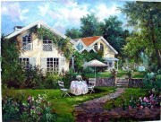 大芬村纯手绘油画 花园景油画 356
