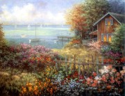 大芬村纯手绘油画 花园景油画 304