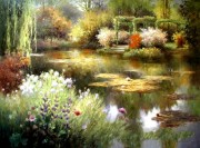 大芬村纯手绘油画 花园景油画 264