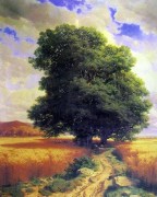 麦田和橡树 风景油画