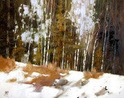 雪中的白桦树林油画 大芬村油画102