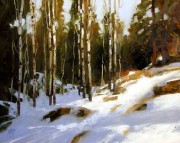 雪中的白桦树林油画 大芬村油画101