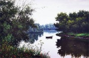 河流树林油画 大芬村风景油画0157