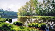 河流树林油画 大芬村风景油画0159
