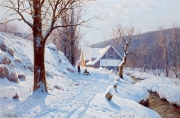 雪中的乡村 大芬村油画096