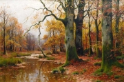 河边的树林风景油画 大芬村油画0163