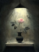 灯光下的玫瑰 写实静物油画 大芬村手绘油画024