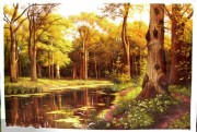 树林风景油画作品 写实古典风景