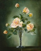 高脚杯中的玫瑰花油画 写实花卉油画 酒店餐厅挂画35