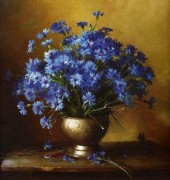 蓝色小雏菊油画 写实花卉油画 客厅餐厅卧室油画47