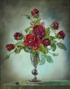 鲜红的玫瑰花油画 写实花卉油画 酒店餐厅配画19