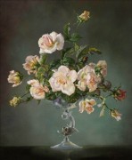 漂亮粉玫瑰油画 写实花卉油画 餐厅玄关油画30