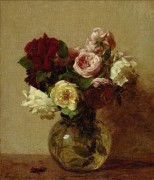 玻璃杯中的玫瑰花 印象花卉油画 装饰油画86