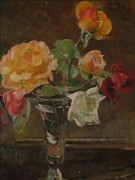 玻璃杯中的玫瑰花 印象花卉油画 装饰油画85
