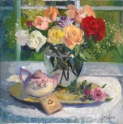 花瓶中的玫瑰花 印象花卉油画 装饰画42