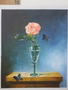 写实静物油画作品 瓶中的玫瑰