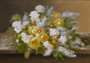 桌上的丁香与玫瑰  印象花卉油画 客厅餐厅油画 28