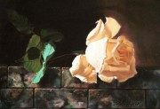 单支粉玫瑰油画 写实花卉油画  玄关卧室会所油画52