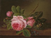 粉玫瑰与鸟儿 写实花卉油画 酒店餐厅油画54