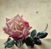 单支粉玫瑰 写实花卉油画 客厅餐厅卧室油画43