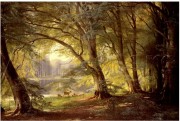 古典风景油画 林中的鹿  欧美乡风格油画 大芬村纯手绘油画409