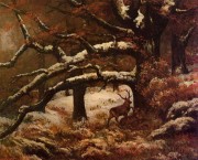 雪地的鹿 古典风景油画 大芬村油画105