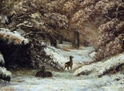 雪地的鹿 古典风景油画 大芬村油画104