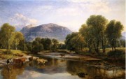河边的水牛 山湖风光油画 古典风景油画 大芬村油画193