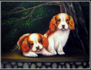 两只小狗油画 写实动物油画 大芬村油画 033