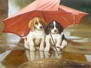 两只小狗油画 写实动物油画 大芬村油画 042