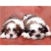 两只小狗油画 写实动物油画 大芬村油画 044