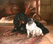 两只小狗油画 写实动物油画 大芬村油画 030