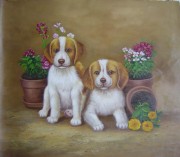 两只小狗油画 写实动物油画 大芬村油画 025