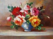 印象花卉油画 漂亮的瓶中花油画  大芬村油画131