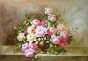 印象花卉油画 漂亮的瓶中花油画  大芬村油画157