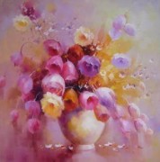 印象花卉油画 漂亮的瓶中花油画  大芬村油画104